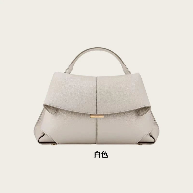 Polène Handbags Top-handle flap bag with pleated side panels — White [In stock, ships instantly]