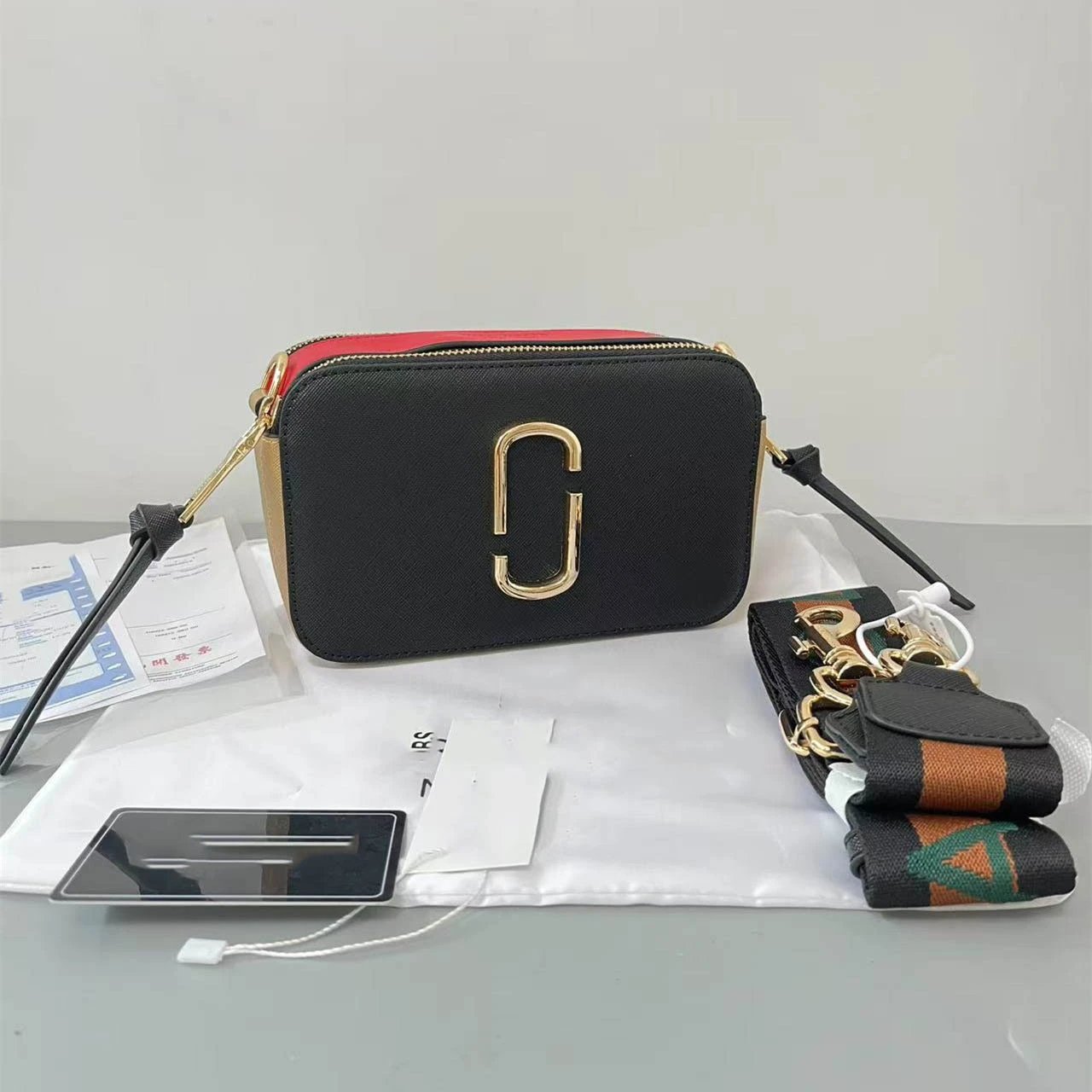 Marc Jacobs Crossbody Bags Snapshot camera bag with double-J hardware and wide logo strap — Black and red