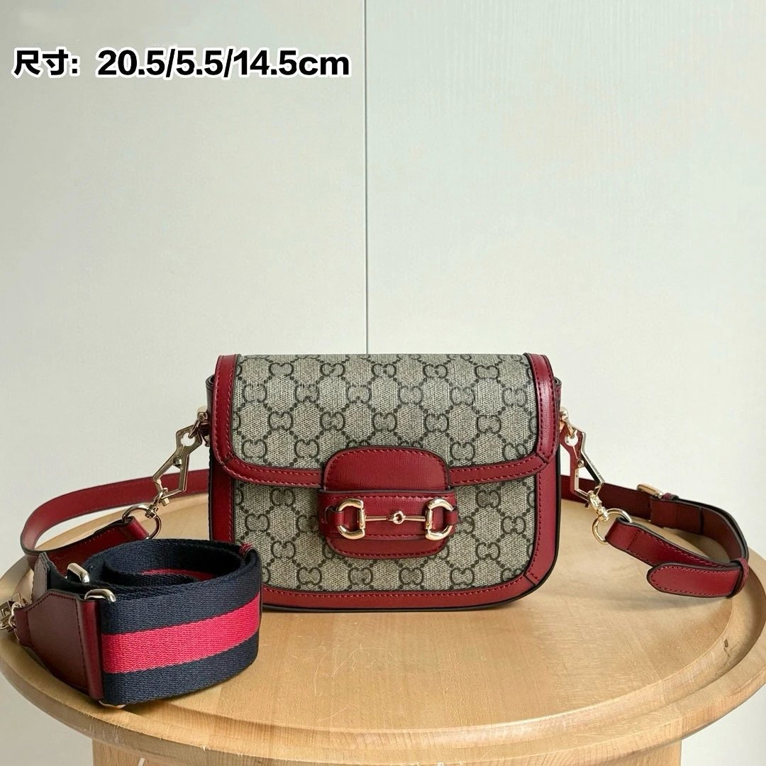 Gucci Crossbody Bags Horsebit 1955 saddle bag — Red leather with presbyrose