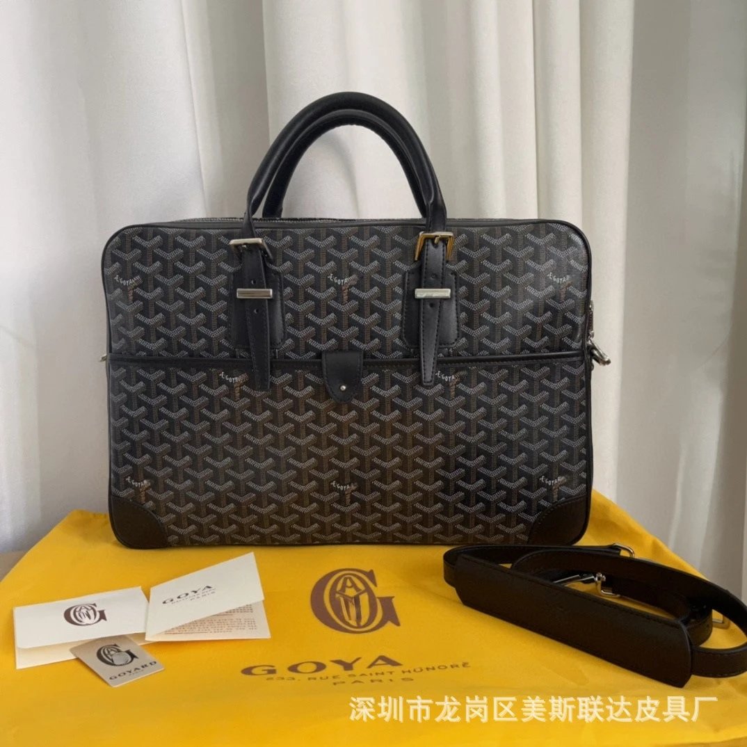 Goyard Uncategorized Coated Canvas Briefcase with Shoulder Strap — Black