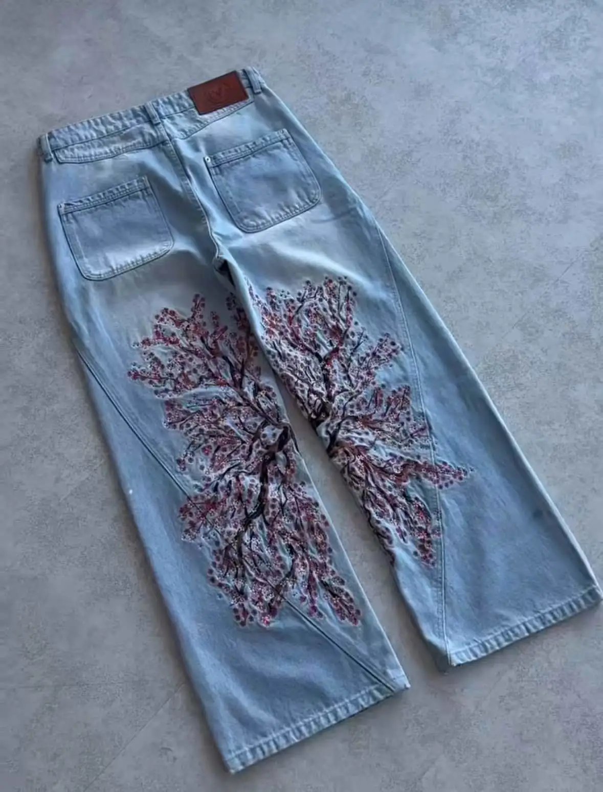 Unbranded Jeans Wide-Leg Floral Embroidered — Blue 3