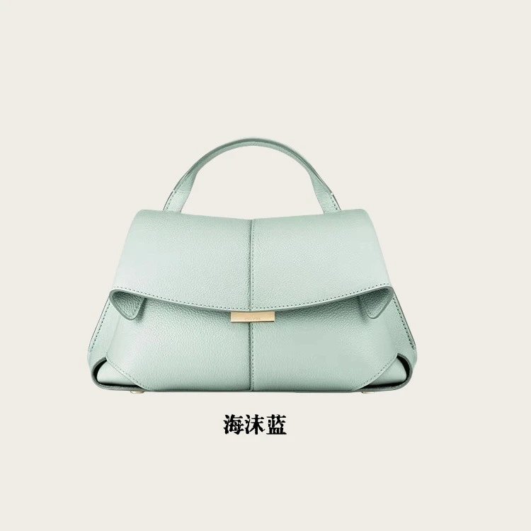 Polène Handbags Top-handle flap bag with pleated side panels — Seafoam Blue [In Stock, Ships Immediately]