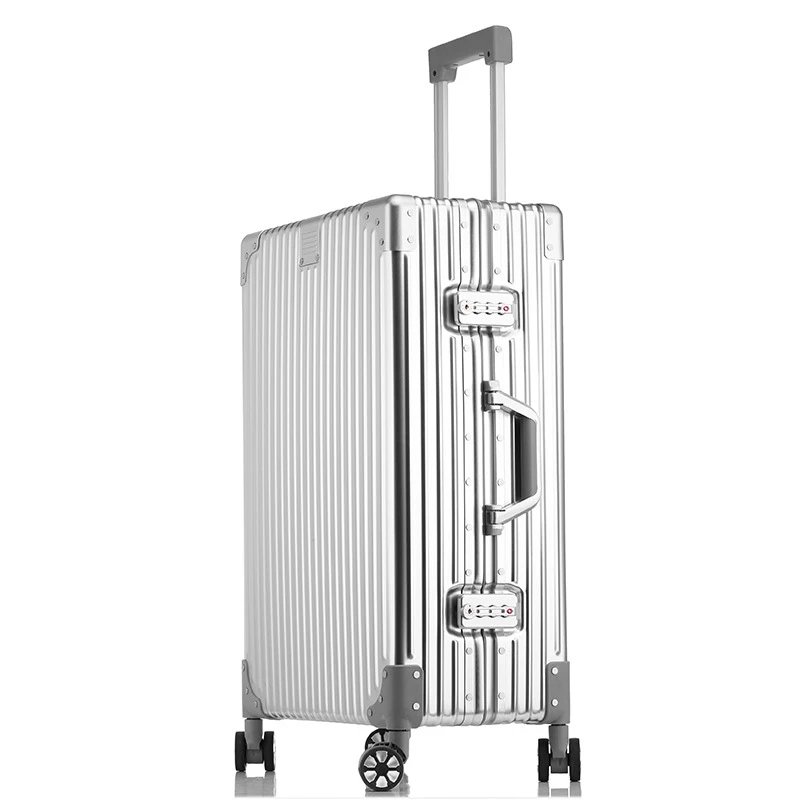 Unbranded Travel Bags Hard-shell ribbed spinner trolley suitcase — right angle silver
