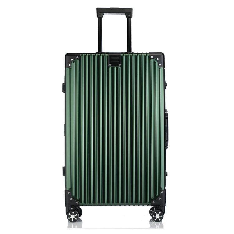 Unbranded Travel Bags Hard-shell ribbed spinner trolley suitcase — right angle dark green