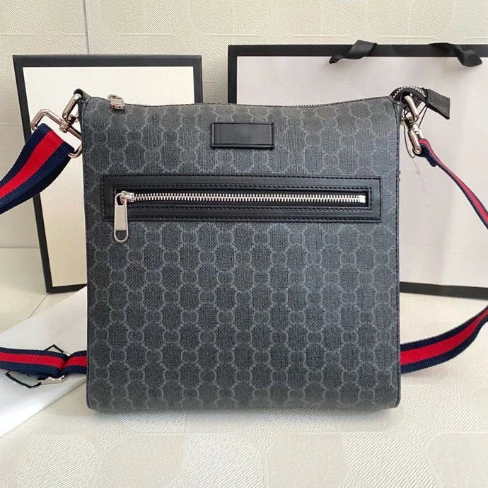 Unbranded Crossbody Bags Monogram-Pattern Bag with Front Zip Pocket and Striped Strap — Black, large size 27*28.5*5 CM