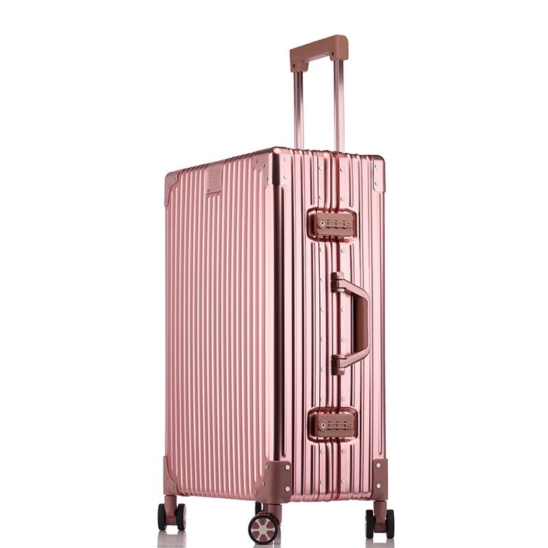 Unbranded Travel Bags Hard-shell ribbed spinner trolley suitcase — Right Angle Rose Gold