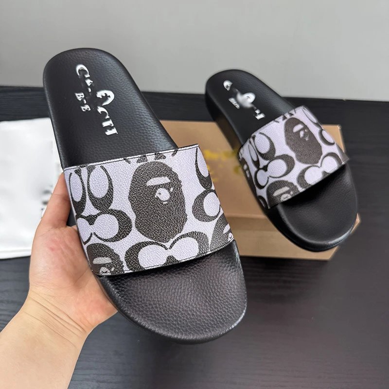 Coach Slippers Monogram Print Slide — Black Grey【NEW】