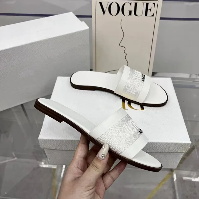 Christian Dior Sandals Flat slide with embroidered logo strap product detail image 13