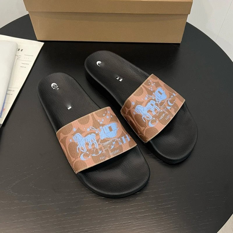 Coach Slippers Monogram Print Slide — Khaki blue