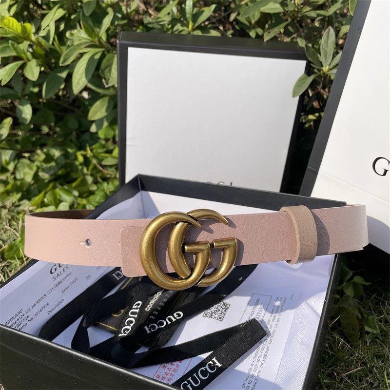 Gucci Belts Double G Buckle Leather Belt — GG Antique 3.0 Pink ribbon