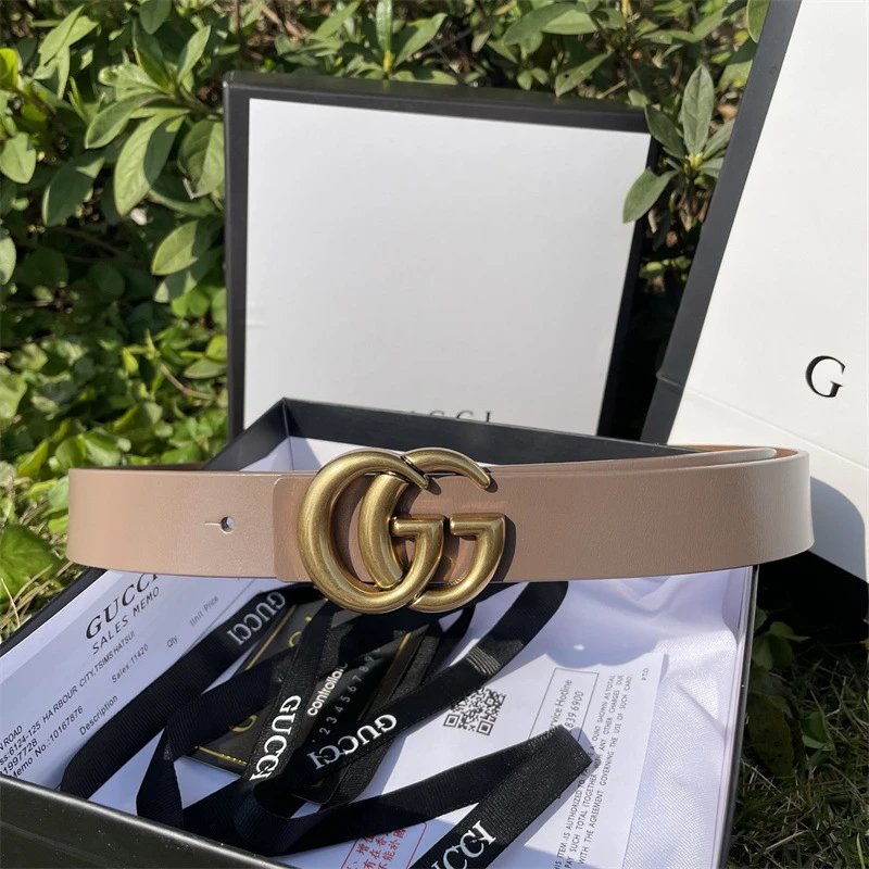 Gucci Belts Double G Buckle Leather Belt — GG Antique 3.0 khakis