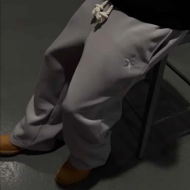 Palm Angels Trousers Double-waistband wide-leg sweatpants with star embroidery product detail image 2