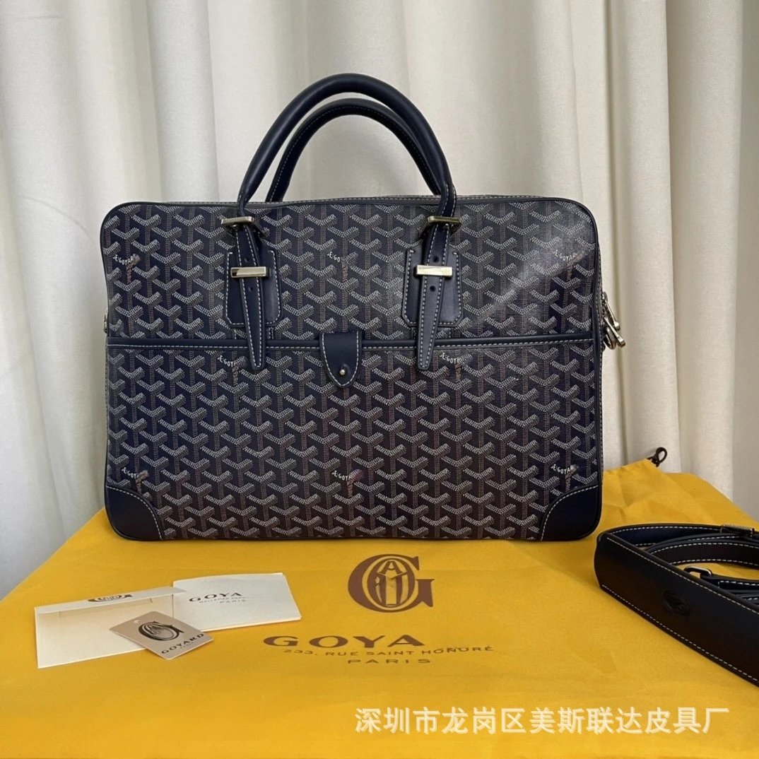 Goyard Uncategorized Coated Canvas Briefcase with Shoulder Strap — Dark blue