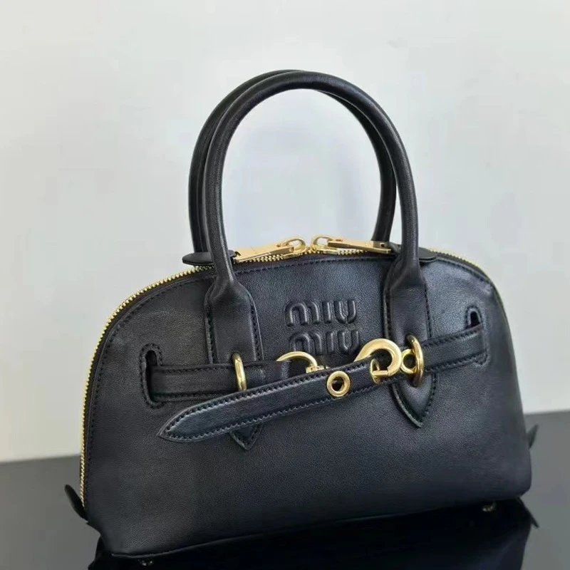 Miu Handbags Dome handbag with belt-style gold-tone hardware and detachable shoulder strap image 3
