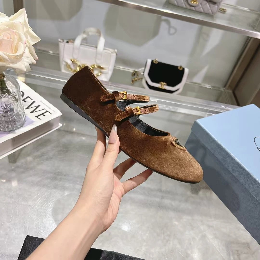 Prada Casual Shoes Mary Jane ballet flats with triangle logo plaque — 25