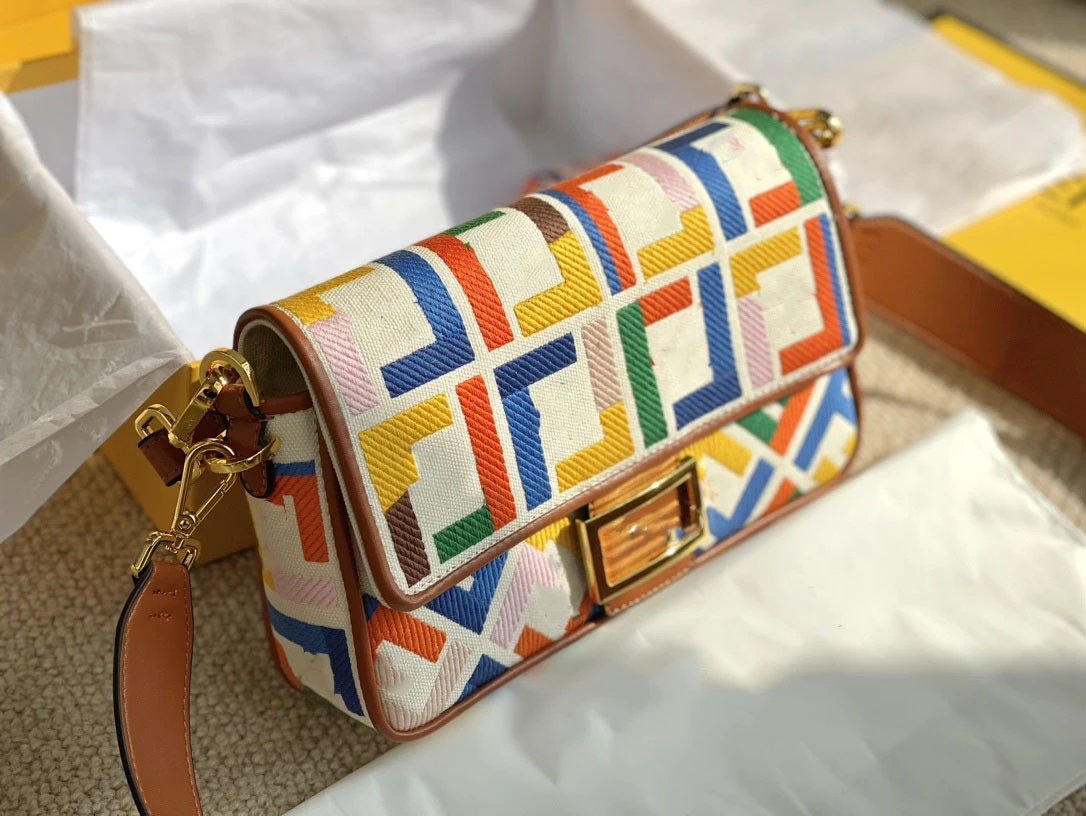 Unbranded Crossbody Bags Embroidered geometric flap bag — Color yellow