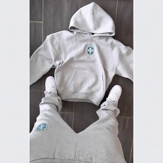 New autumn and winter trendy brand fashionable printed pullover long sleeved hooded sweatshirt set for men's casual versatile jacket trendy