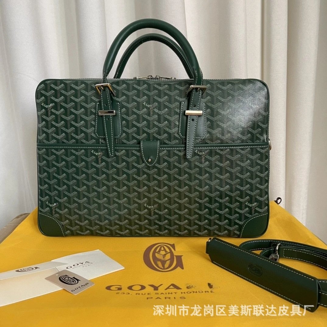 Goyard Uncategorized Coated Canvas Briefcase with Shoulder Strap — Green