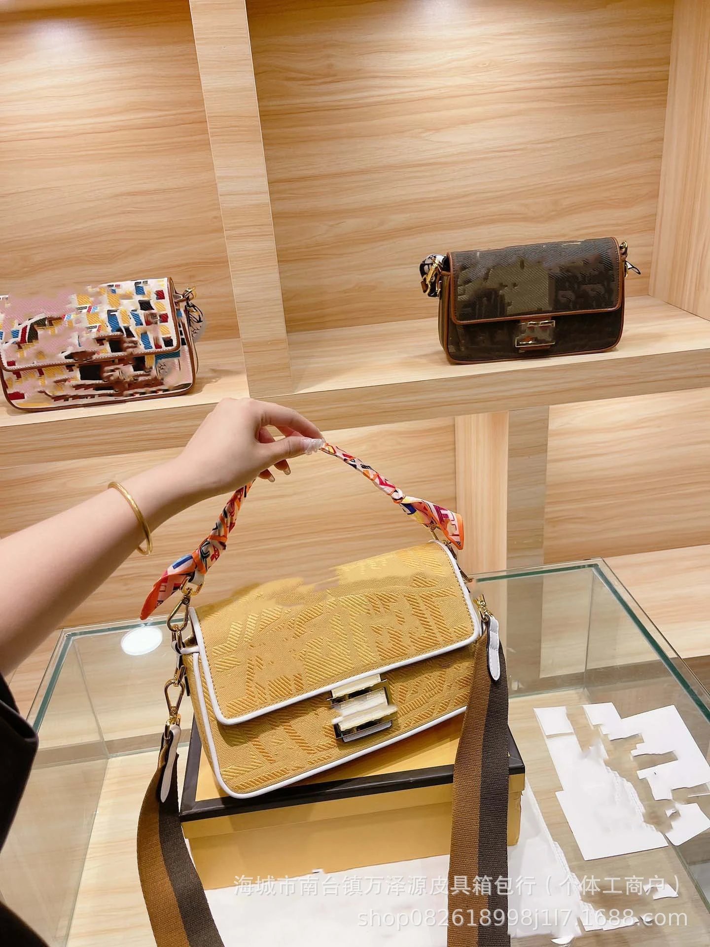 Unbranded Crossbody Bags Embroidered geometric flap bag — 3 D gold