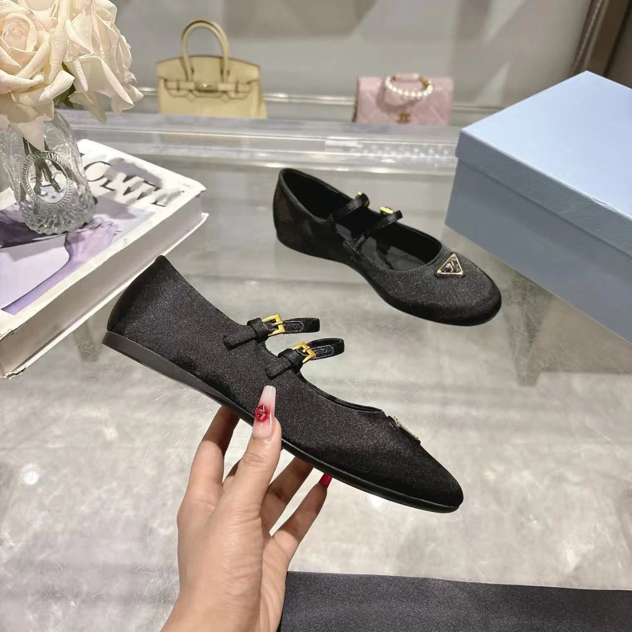 Prada Casual Shoes Mary Jane ballet flats with triangle logo plaque — 09