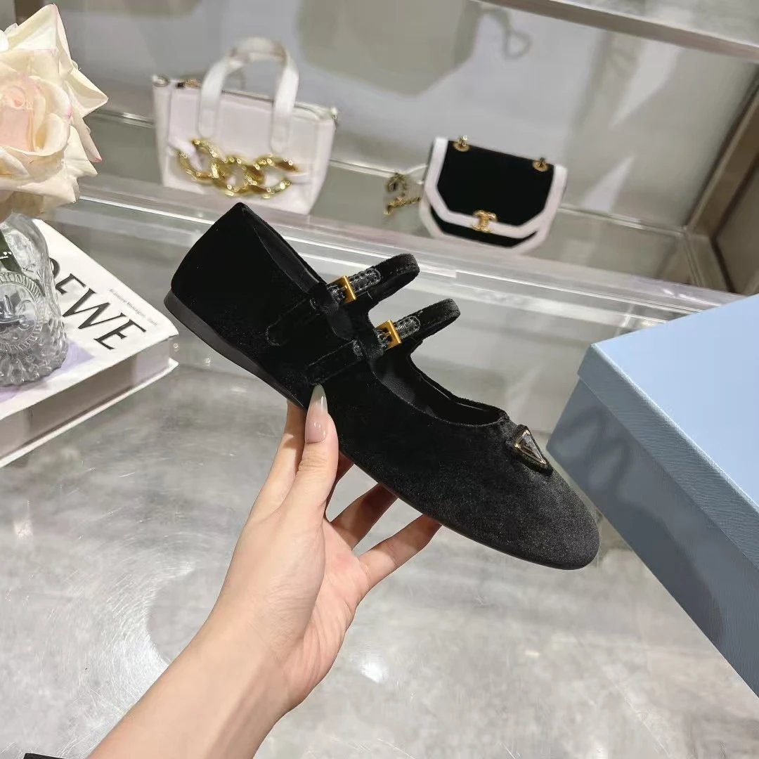 Prada Casual Shoes Mary Jane ballet flats with triangle logo plaque — 24