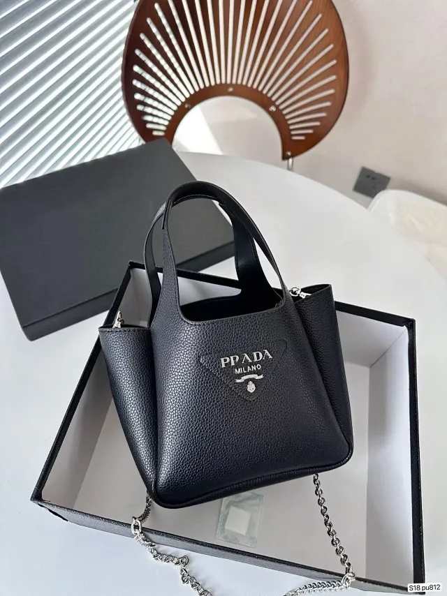 Prada Handbags Mini triangle-logo tote with chain shoulder strap product detail image 4