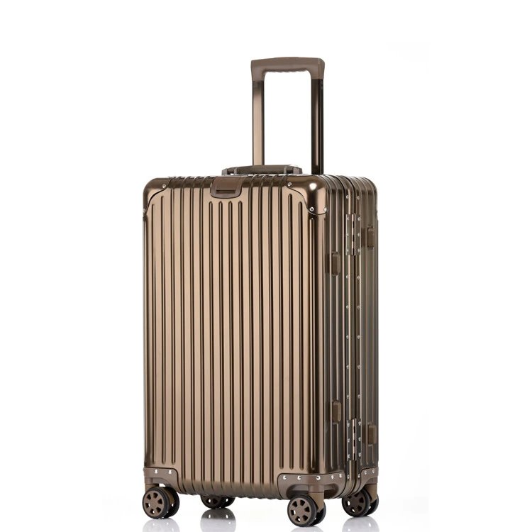 Unbranded Travel Bags Hard-shell ribbed spinner trolley suitcase — Classic titanium gold color