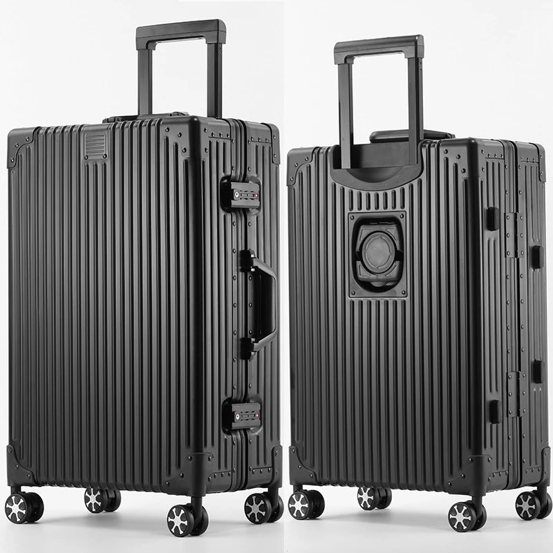 Unbranded Travel Bags Hard-shell ribbed spinner trolley suitcase — Cup holder black