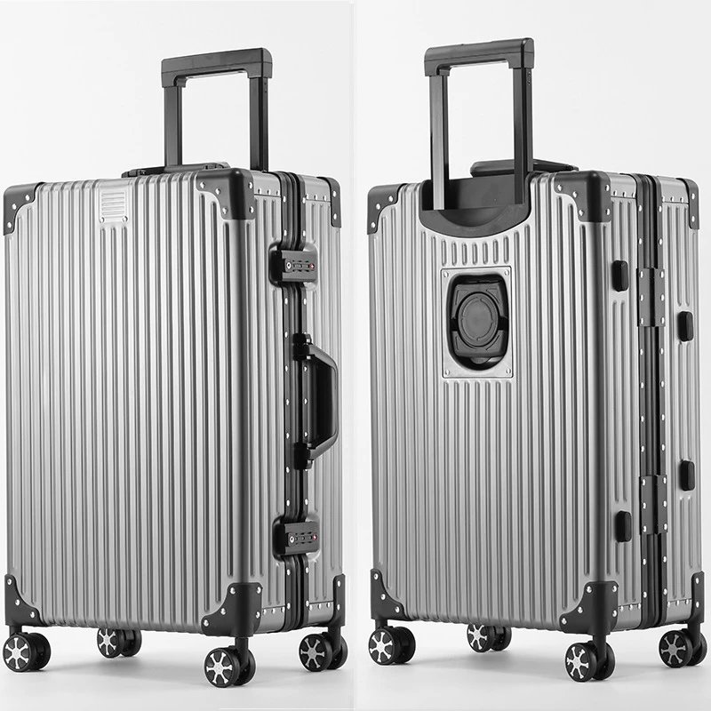 Unbranded Travel Bags Hard-shell ribbed spinner trolley suitcase — cup holder gray