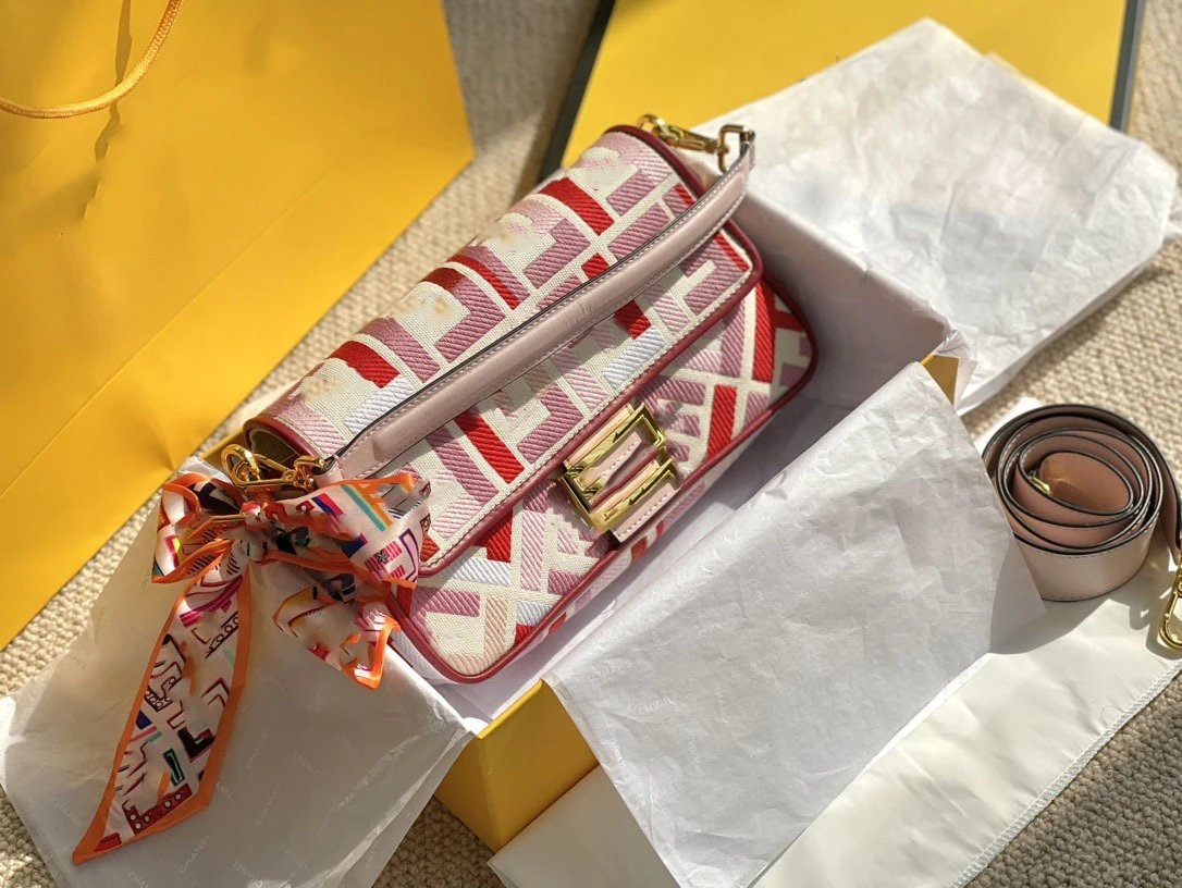Unbranded Crossbody Bags Embroidered geometric flap bag — Pastel pink