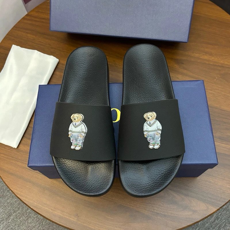 Polo Ralph Lauren Slippers Player Logo Slide — Little Bear Black and White