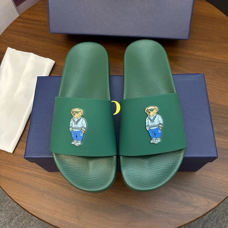 Polo Ralph Lauren Slippers Player Logo Slide — dark green and blue bear
