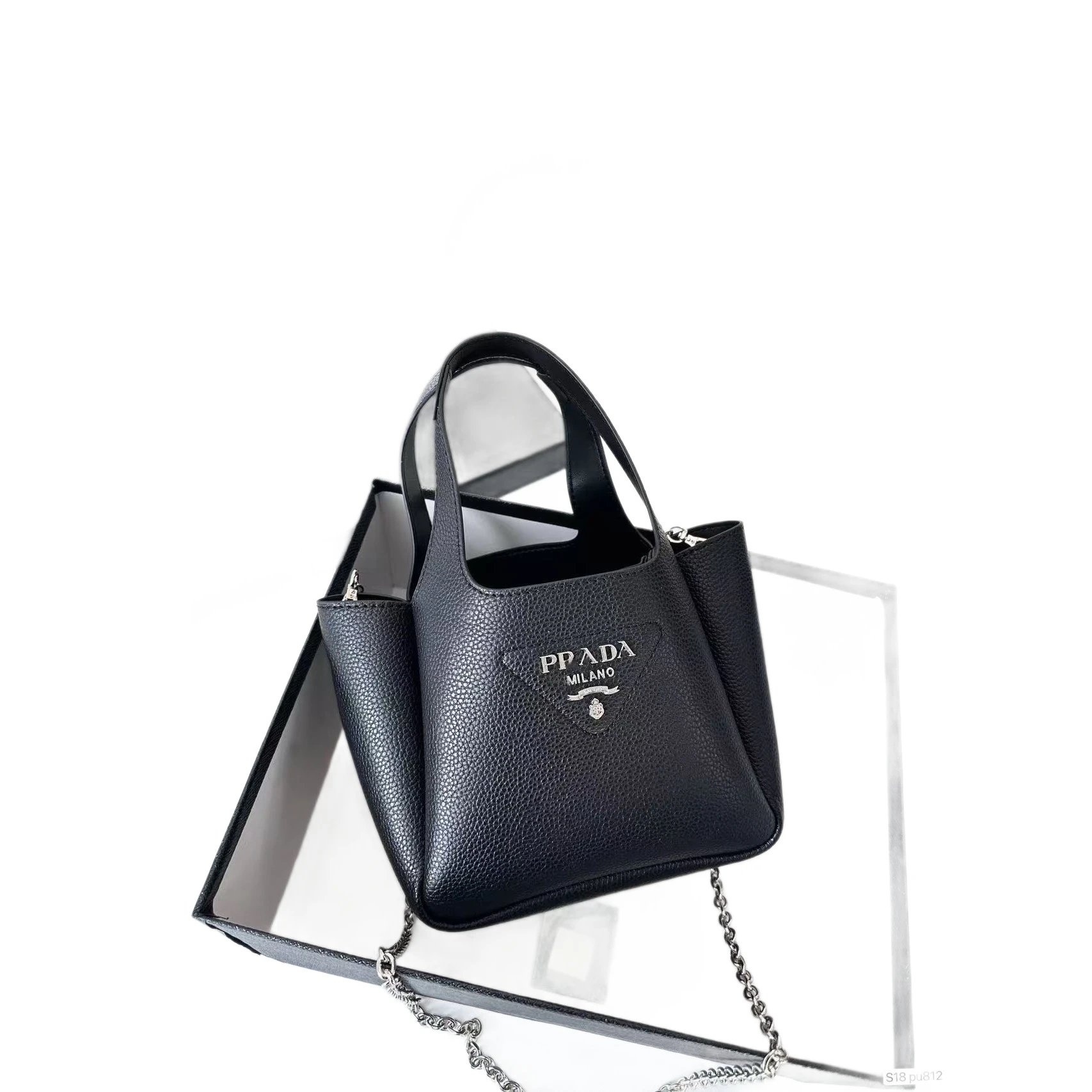 Prada Handbags Mini triangle-logo tote with chain shoulder strap image 4