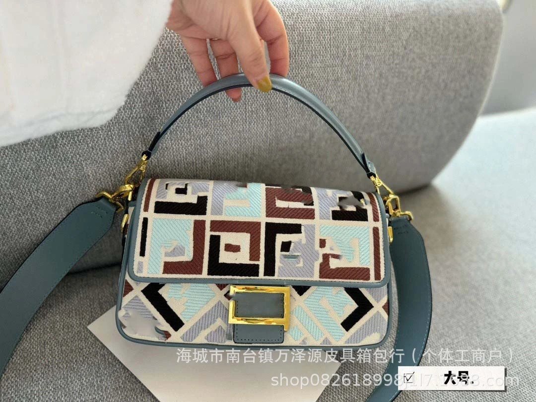 Unbranded Crossbody Bags Embroidered geometric flap bag — spell blue