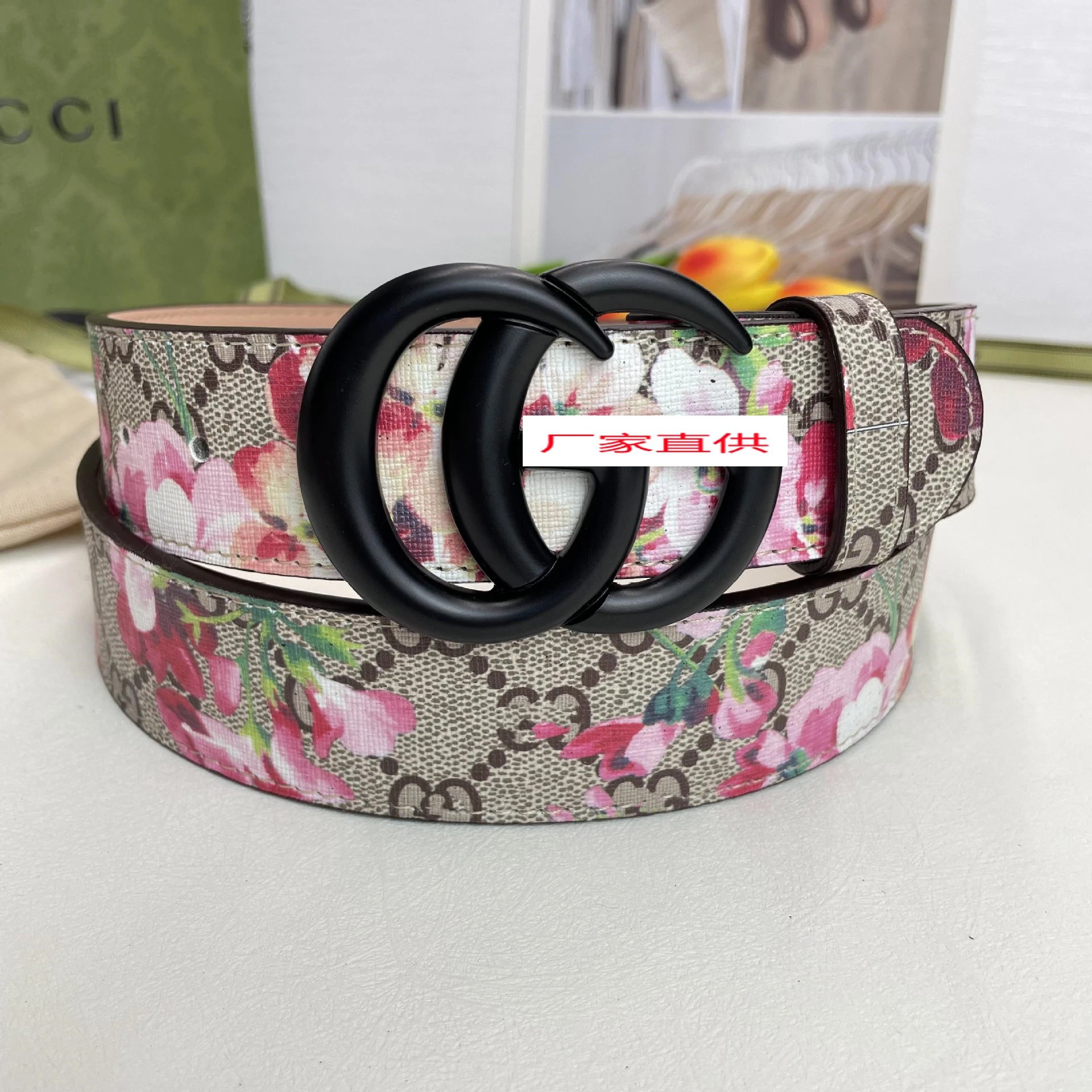 Gucci Belts Floral GG monogram belt with double-G buckle — G Black Buckle Safflower