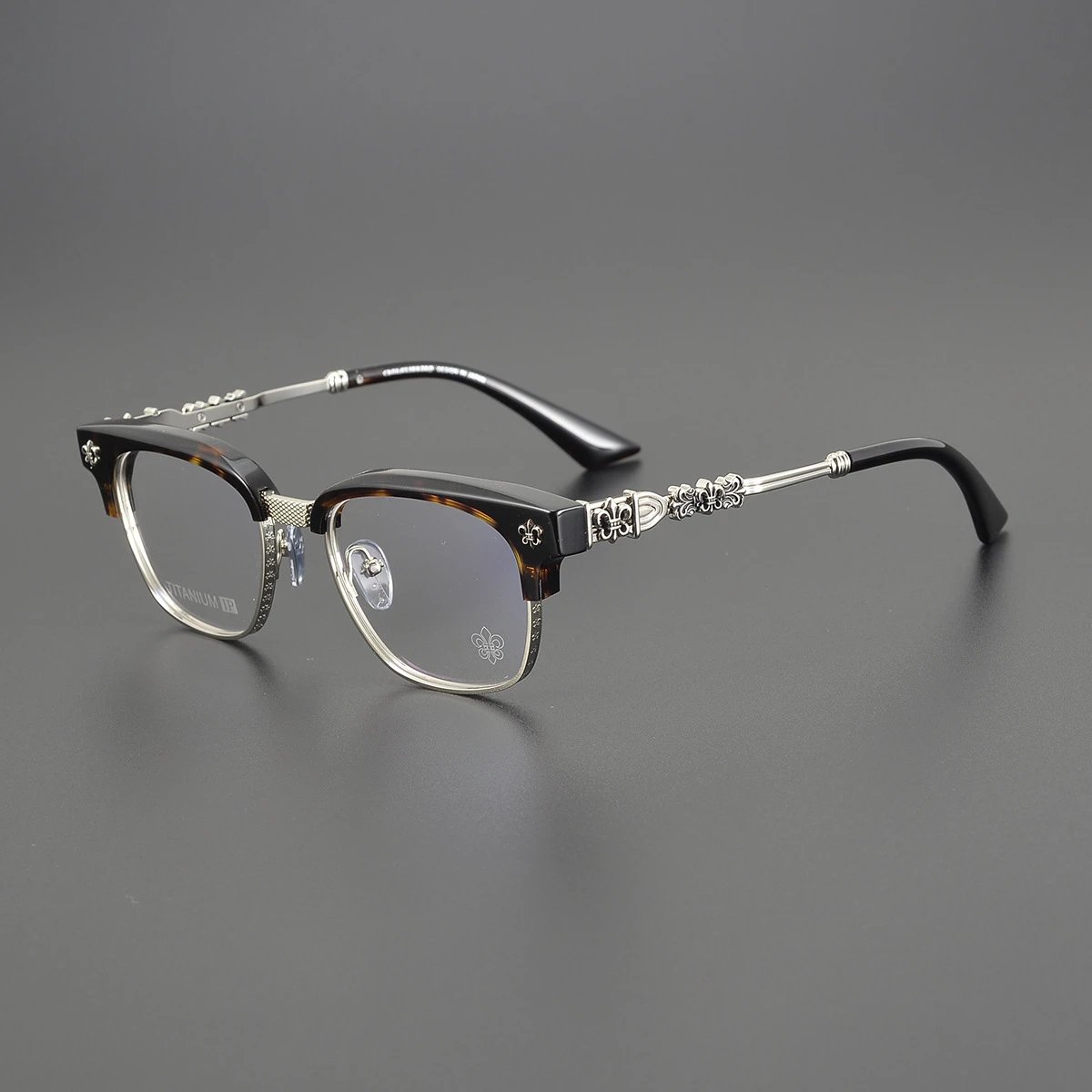Unbranded Eyewear CH 8224 Half-Rim Floral Temple Frames — Tortoiseshell color