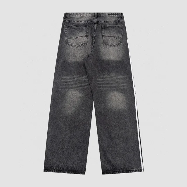 Unbranded Jeans Loose straight-leg with contrast side stripes product detail image 3