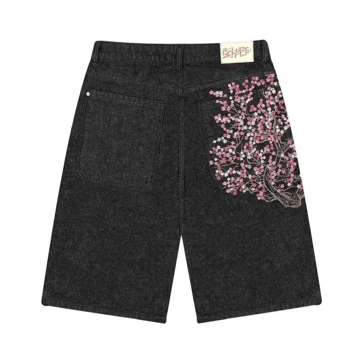 Unbranded Jeans Wide-Leg Floral Embroidered — Black shorts 2