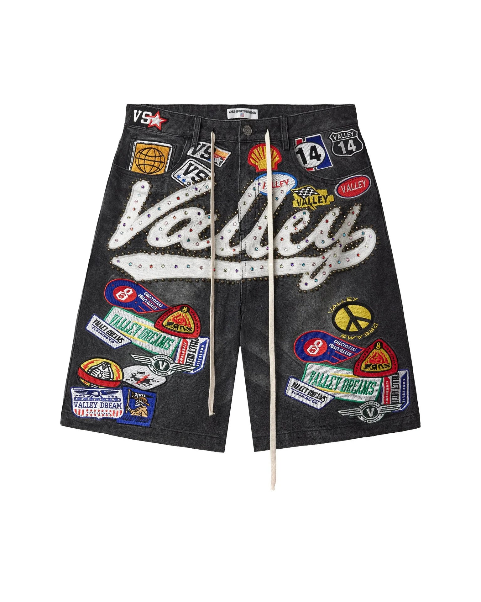 Valley Studded patchwork design — Black shorts