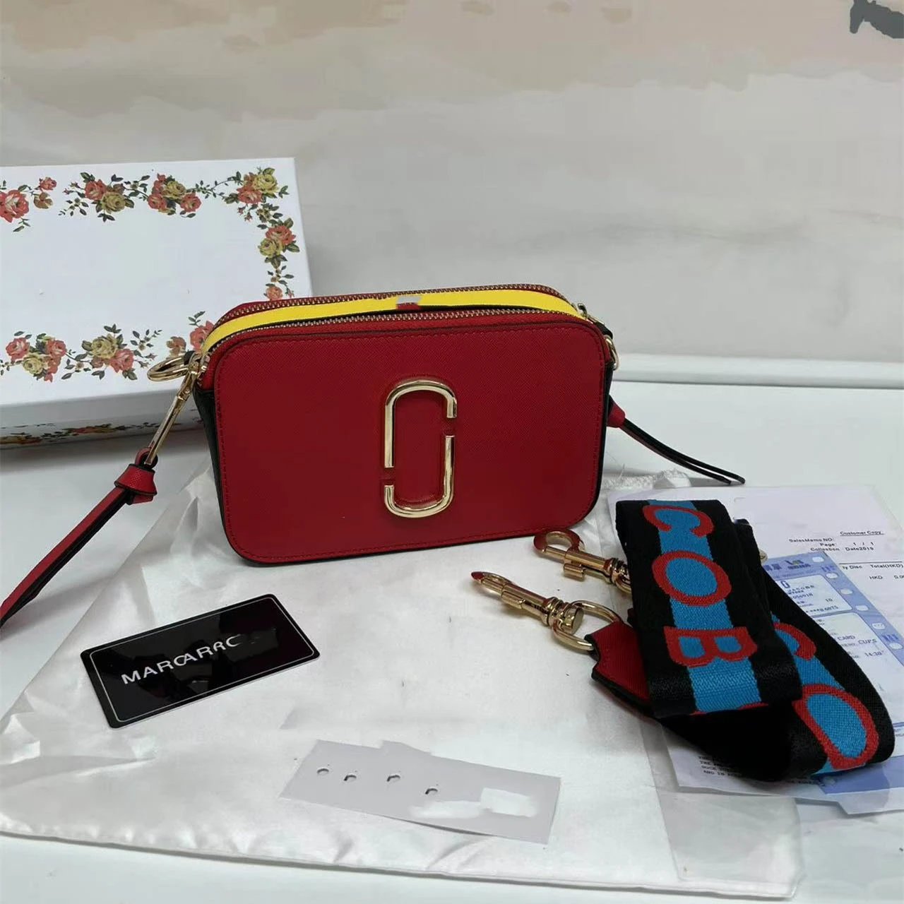 Marc Jacobs Crossbody Bags Snapshot camera bag with double-J hardware and wide logo strap — Red and yellow