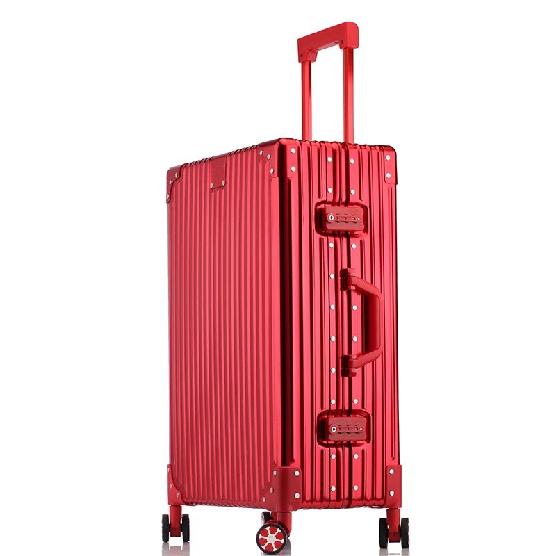 Unbranded Travel Bags Hard-shell ribbed spinner trolley suitcase — right angle red