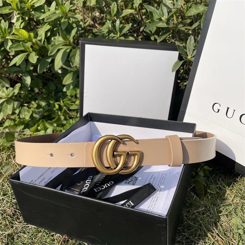 Gucci Belts Double G Buckle Leather Belt — GG Antique 3.0 apricot ribbon