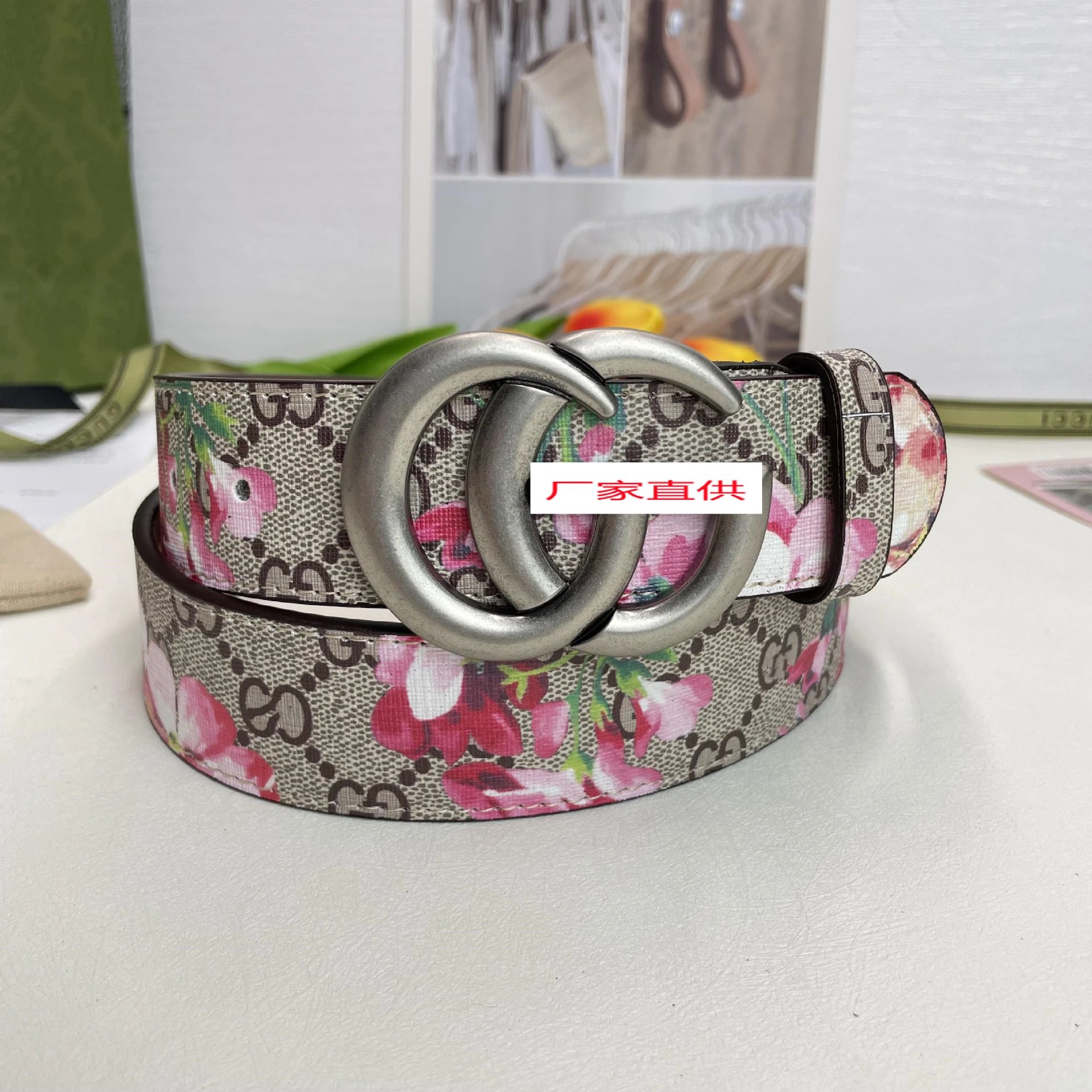Gucci Belts Floral GG monogram belt with double-G buckle — G Ancient Silver Buckle Safflower