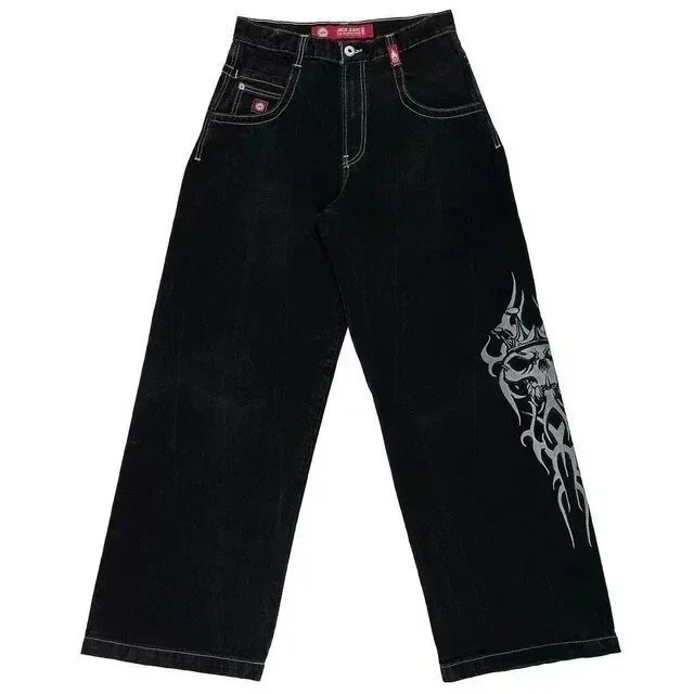UNCOJEANS Wide-Leg Graphic Patch Jeans — N09 black