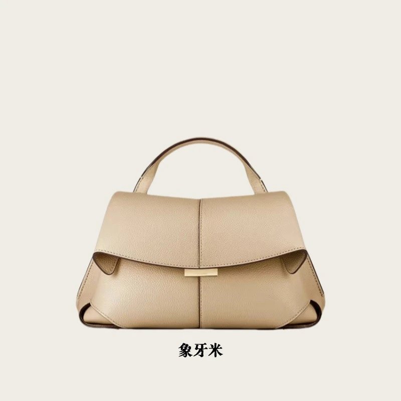 Polène Handbags Top-handle flap bag with pleated side panels — Ivory Beige [In Stock, Ships Immediately]