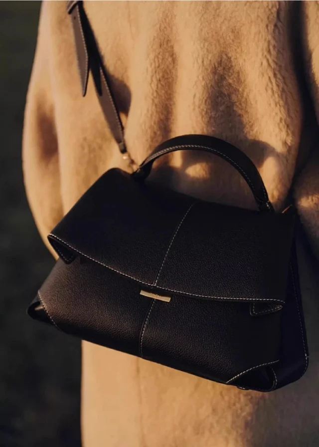 Polène Handbags Top-handle flap bag with pleated side panels product detail image 5
