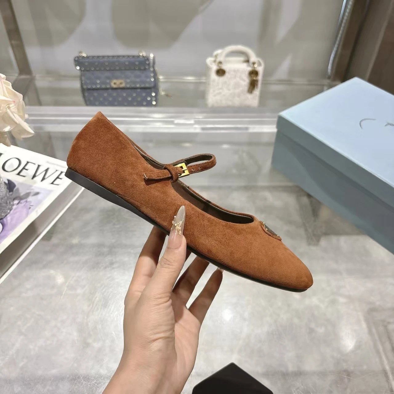Prada Casual Shoes Mary Jane ballet flats with triangle logo plaque — 12
