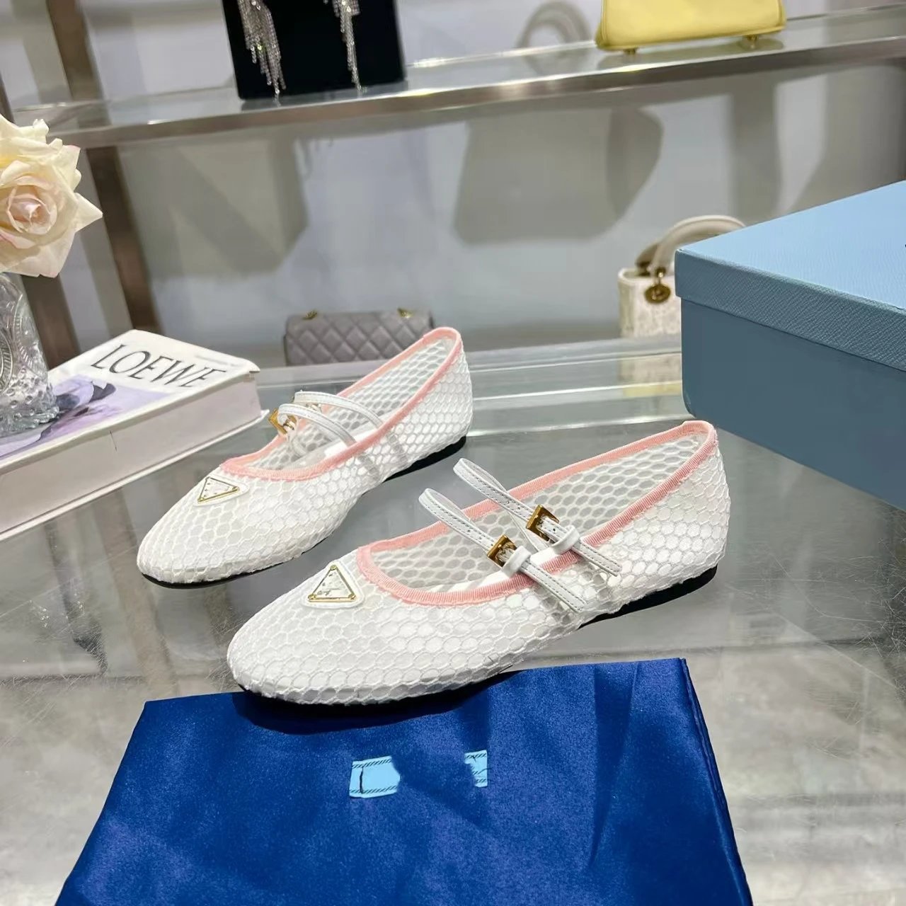 Prada Casual Shoes Mary Jane ballet flats with triangle logo plaque — 21