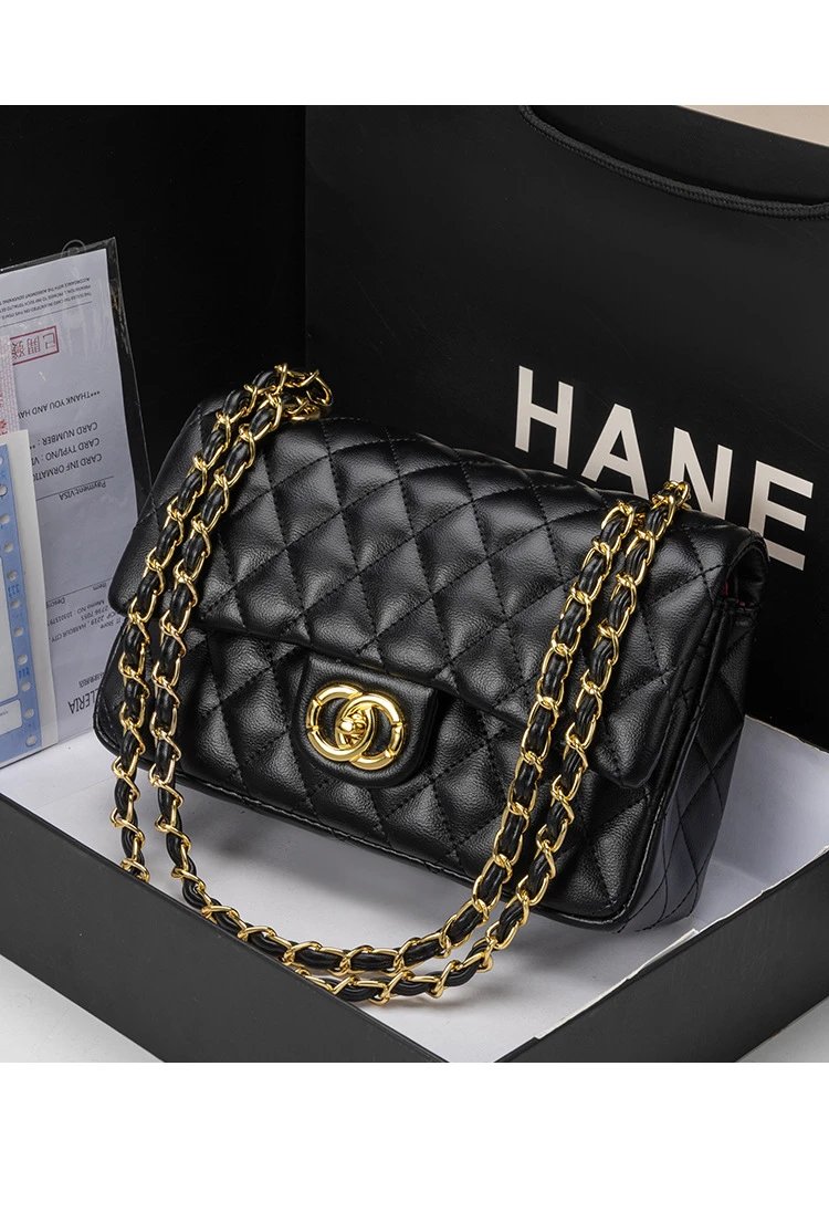 Chanel Crossbody Bags Quilted Flap Chain Strap — double ring black