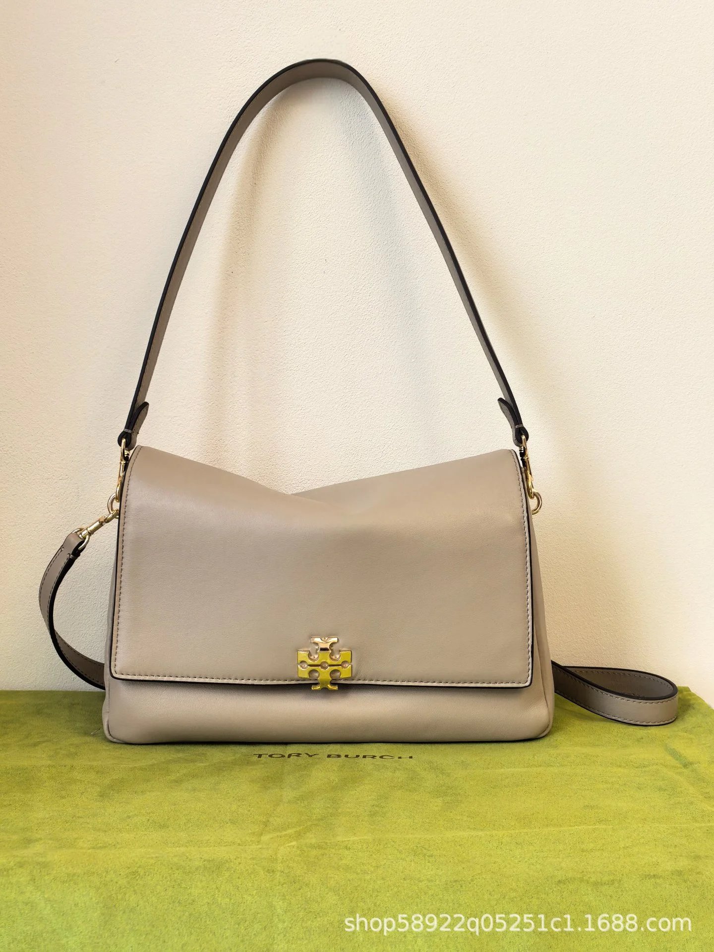 Tory Burch Shoulder Bags Flap Bag with Double T Hardware — Light gray